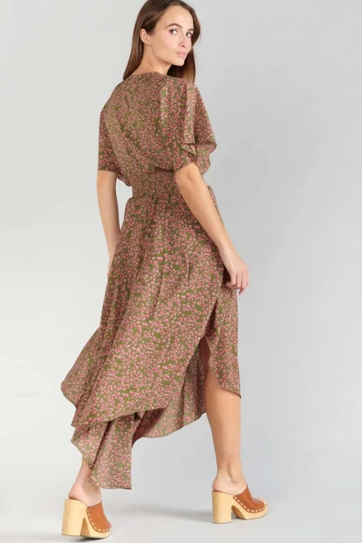 Le Temps des Cerises Robe Longue Yaka Kaki A Motif Fleuri Khaki Flowers Best