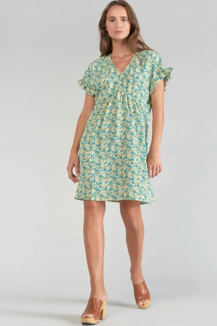 Le Temps des Cerises Robe Tate A Motif Fleuri Vert Et Bleu Liberty Blue Discount