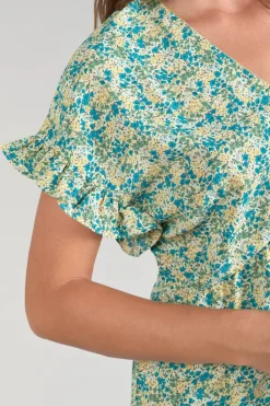 Le Temps des Cerises Robe Tate A Motif Fleuri Vert Et Bleu Liberty Blue Discount