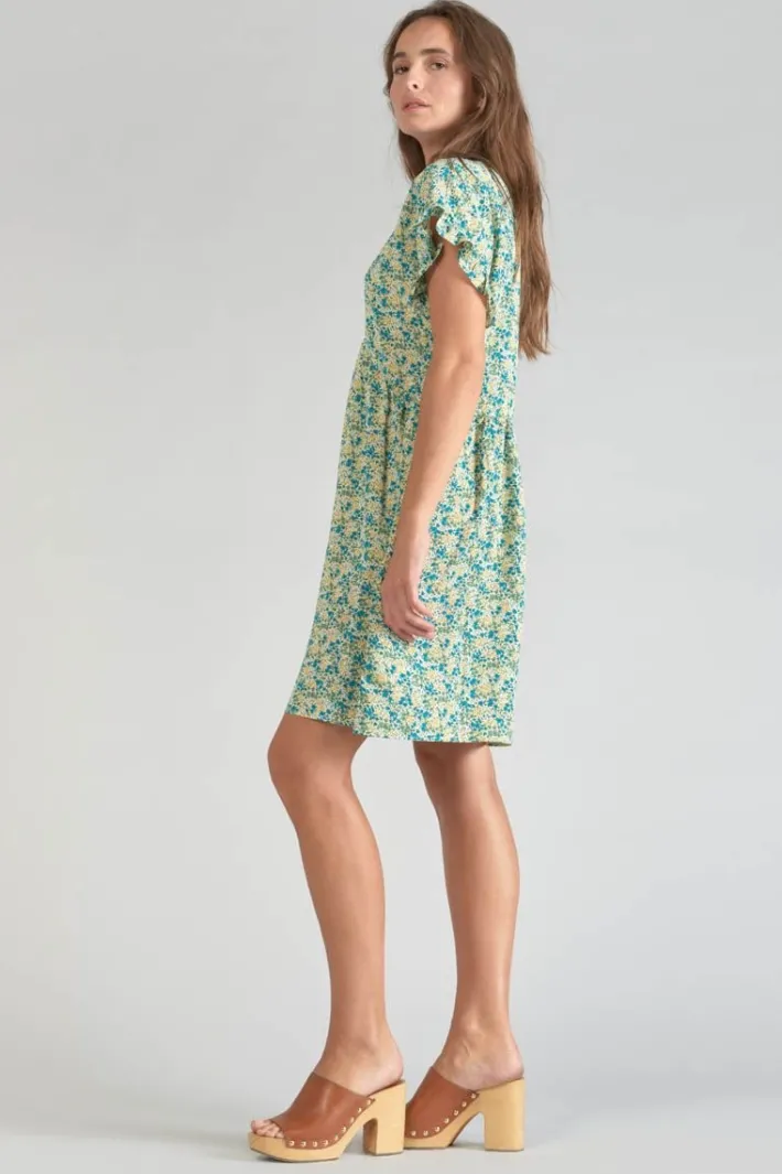 Le Temps des Cerises Robe Tate A Motif Fleuri Vert Et Bleu Liberty Blue Discount