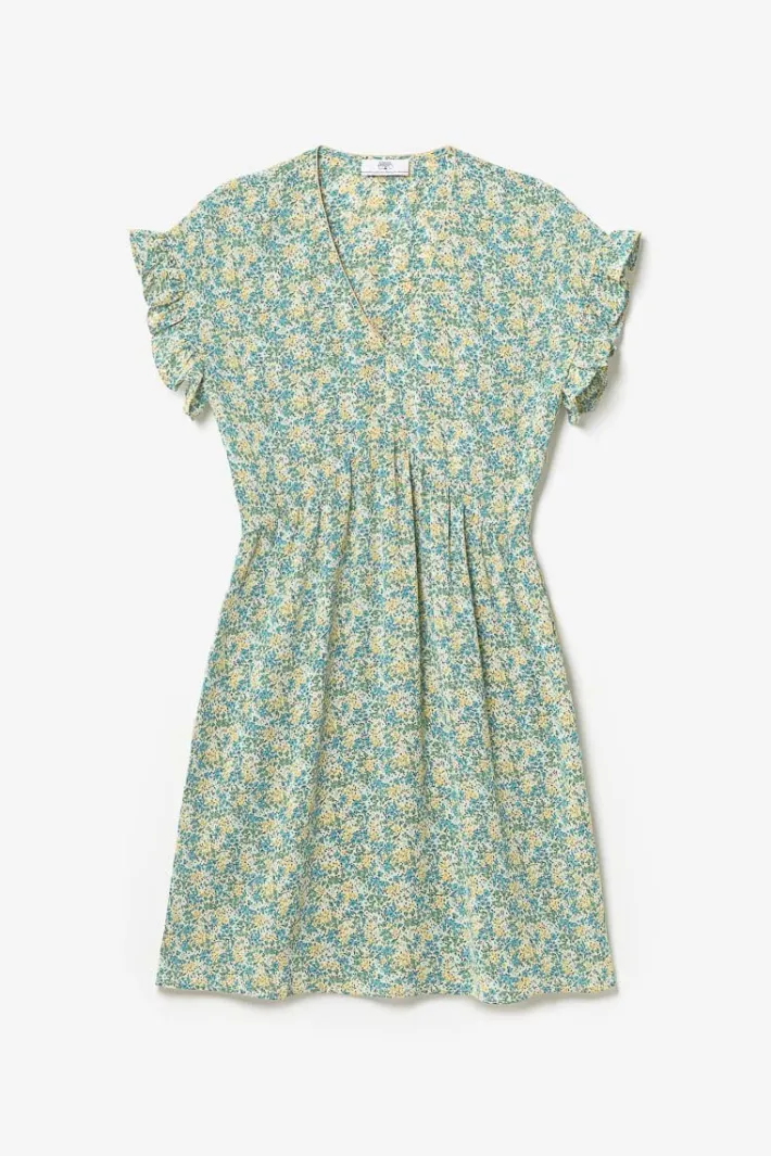 Le Temps des Cerises Robe Tate A Motif Fleuri Vert Et Bleu Liberty Blue Discount