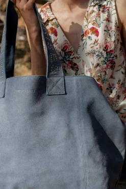 Le Temps des Cerises Sac Cabas Micky En Cuir Suede Bleu Gris Denim Store