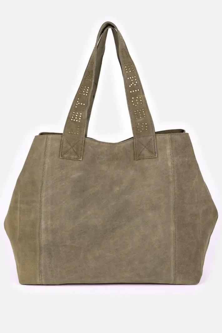 Le Temps des Cerises Sac Cabas Micky En Cuir Suede Kaki Khaki Fashion