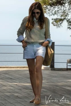 Le Temps des Cerises Short Court Veronika En Jeans Blanc By Veronika Loubry White Best