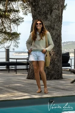 Le Temps des Cerises Short Court Veronika En Jeans Blanc By Veronika Loubry White Best