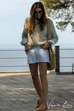 Le Temps des Cerises Short Court Veronika En Jeans Blanc By Veronika Loubry White Best