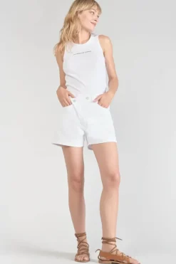 Le Temps des Cerises Short Mosta En Jeans Blanc A Fermeture Asymetrique White Clearance