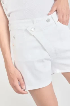 Le Temps des Cerises Short Mosta En Jeans Blanc A Fermeture Asymetrique White Clearance