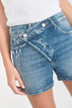 Le Temps des Cerises Short Mosta En Jeans Bleu A Fermeture Asymetrique Blue Flash Sale
