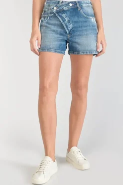 Le Temps des Cerises Short Mosta En Jeans Bleu A Fermeture Asymetrique Blue Flash Sale