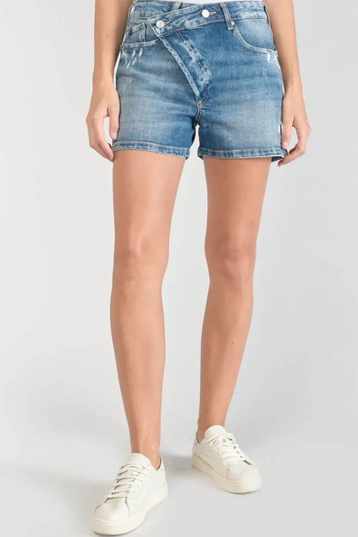 Le Temps des Cerises Short Mosta En Jeans Bleu A Fermeture Asymetrique Blue Flash Sale