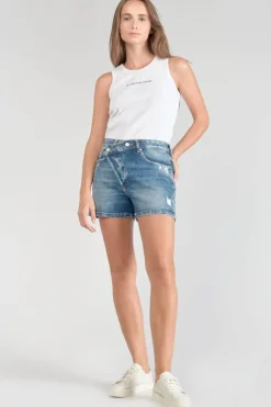 Le Temps des Cerises Short Mosta En Jeans Bleu A Fermeture Asymetrique Blue Flash Sale