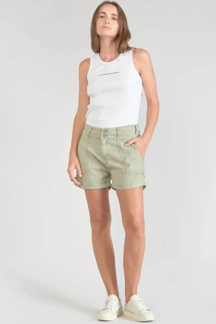 Le Temps des Cerises Short Pagode En Lin Kaki Clair Sea Spray Sale
