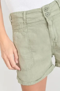 Le Temps des Cerises Short Pagode En Lin Kaki Clair Sea Spray Sale