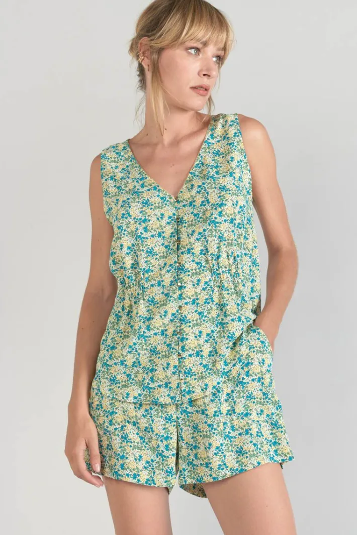Le Temps des Cerises Top Craig A Motif Fleuri Vert Et Bleu Liberty Blue Best