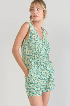 Le Temps des Cerises Top Craig A Motif Fleuri Vert Et Bleu Liberty Blue Best