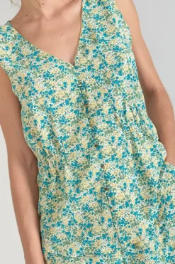 Le Temps des Cerises Top Craig A Motif Fleuri Vert Et Bleu Liberty Blue Best