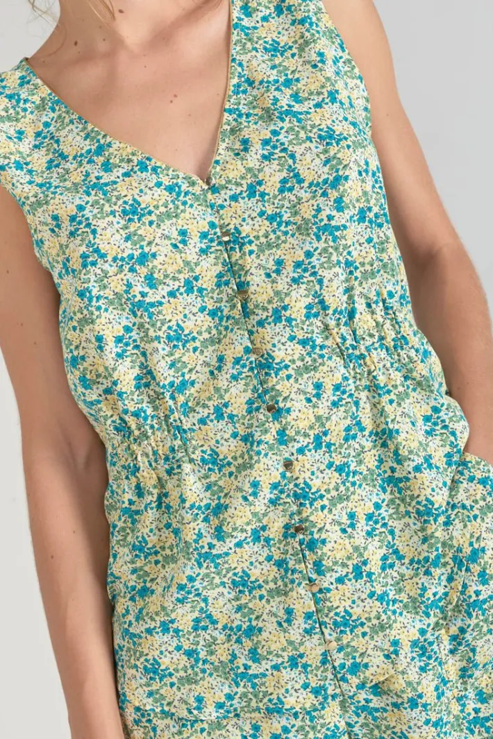 Le Temps des Cerises Top Craig A Motif Fleuri Vert Et Bleu Liberty Blue Best