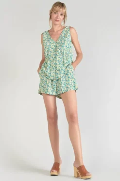 Le Temps des Cerises Top Craig A Motif Fleuri Vert Et Bleu Liberty Blue Best