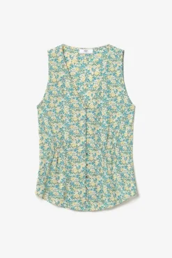 Le Temps des Cerises Top Craig A Motif Fleuri Vert Et Bleu Liberty Blue Best