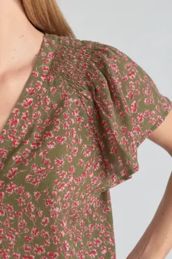 Le Temps des Cerises Top Norine Kaki A Motif Fleuri Khaki Flowers Cheap