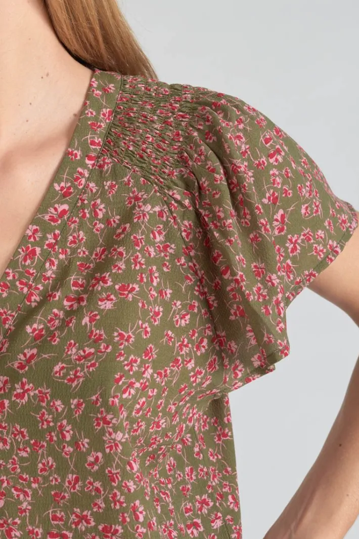 Le Temps des Cerises Top Norine Kaki A Motif Fleuri Khaki Flowers Cheap