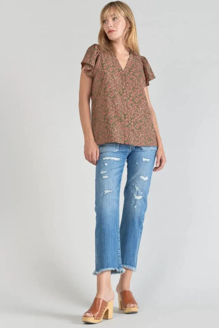 Le Temps des Cerises Top Norine Kaki A Motif Fleuri Khaki Flowers Cheap