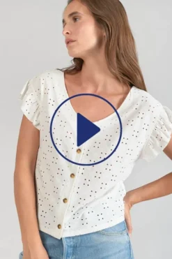 Le Temps des Cerises Top Pedrina Ajoure Blanc White Sale