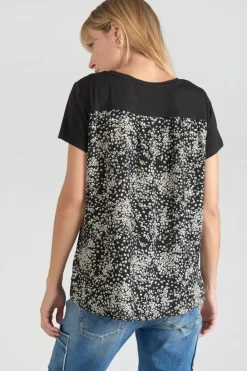 Le Temps des Cerises T-Shirt Bi-Matiere Domi Noir Imprime Black Best
