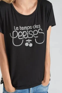 Le Temps des Cerises T-Shirt Bi-Matiere Domi Noir Imprime Black Best