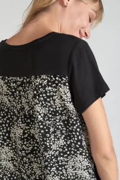 Le Temps des Cerises T-Shirt Bi-Matiere Domi Noir Imprime Black Best
