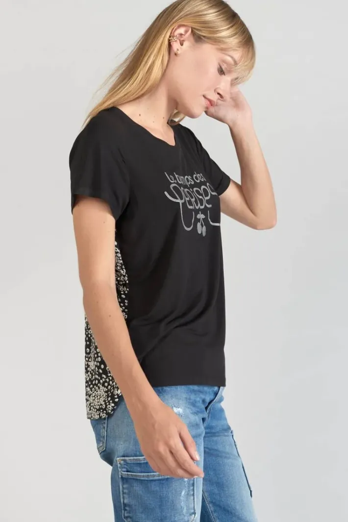 Le Temps des Cerises T-Shirt Bi-Matiere Domi Noir Imprime Black Best