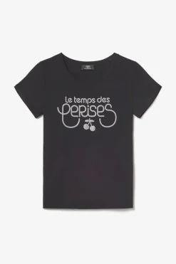 Le Temps des Cerises T-Shirt Bi-Matiere Domi Noir Imprime Black Best