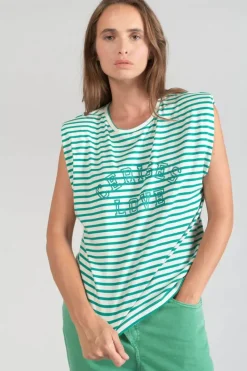 Le Temps des Cerises T-Shirt Sans Manches Male A Rayures Vertes Tropical Sale