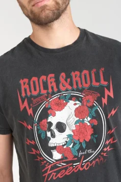 Le Temps des Cerises T-Shirt Stipe Gris Delave Imprime Black New