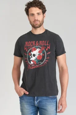 Le Temps des Cerises T-Shirt Stipe Gris Delave Imprime Black New
