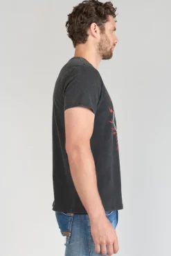 Le Temps des Cerises T-Shirt Stipe Gris Delave Imprime Black New