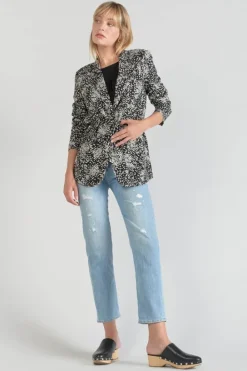 Le Temps des Cerises Veste Blazer Urielle A Motif Fleuri Noir Et Blanc Black Flower Shop