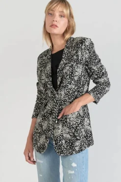 Le Temps des Cerises Veste Blazer Urielle A Motif Fleuri Noir Et Blanc Black Flower Shop