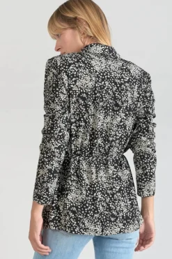 Le Temps des Cerises Veste Blazer Urielle A Motif Fleuri Noir Et Blanc Black Flower Shop