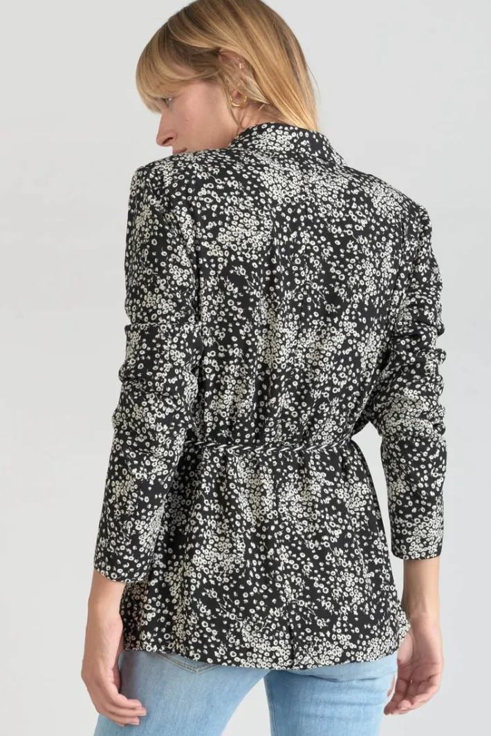 Le Temps des Cerises Veste Blazer Urielle A Motif Fleuri Noir Et Blanc Black Flower Shop