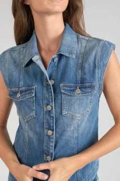 Le Temps des Cerises Veste Sans Manches Galinat En Jeans Bleu Blue Discount