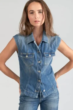 Le Temps des Cerises Veste Sans Manches Galinat En Jeans Bleu Blue Discount